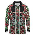 Aotearoa Ngai Tuhoe Long Sleeve Polo Shirt Maori Tribal Red And Green Paua Shell Pattern