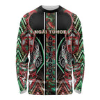 Aotearoa Ngai Tuhoe Long Sleeve Shirt Maori Tribal Red And Green Paua Shell Pattern
