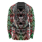Aotearoa Ngai Tuhoe Long Sleeve Shirt Maori Tribal Red And Green Paua Shell Pattern