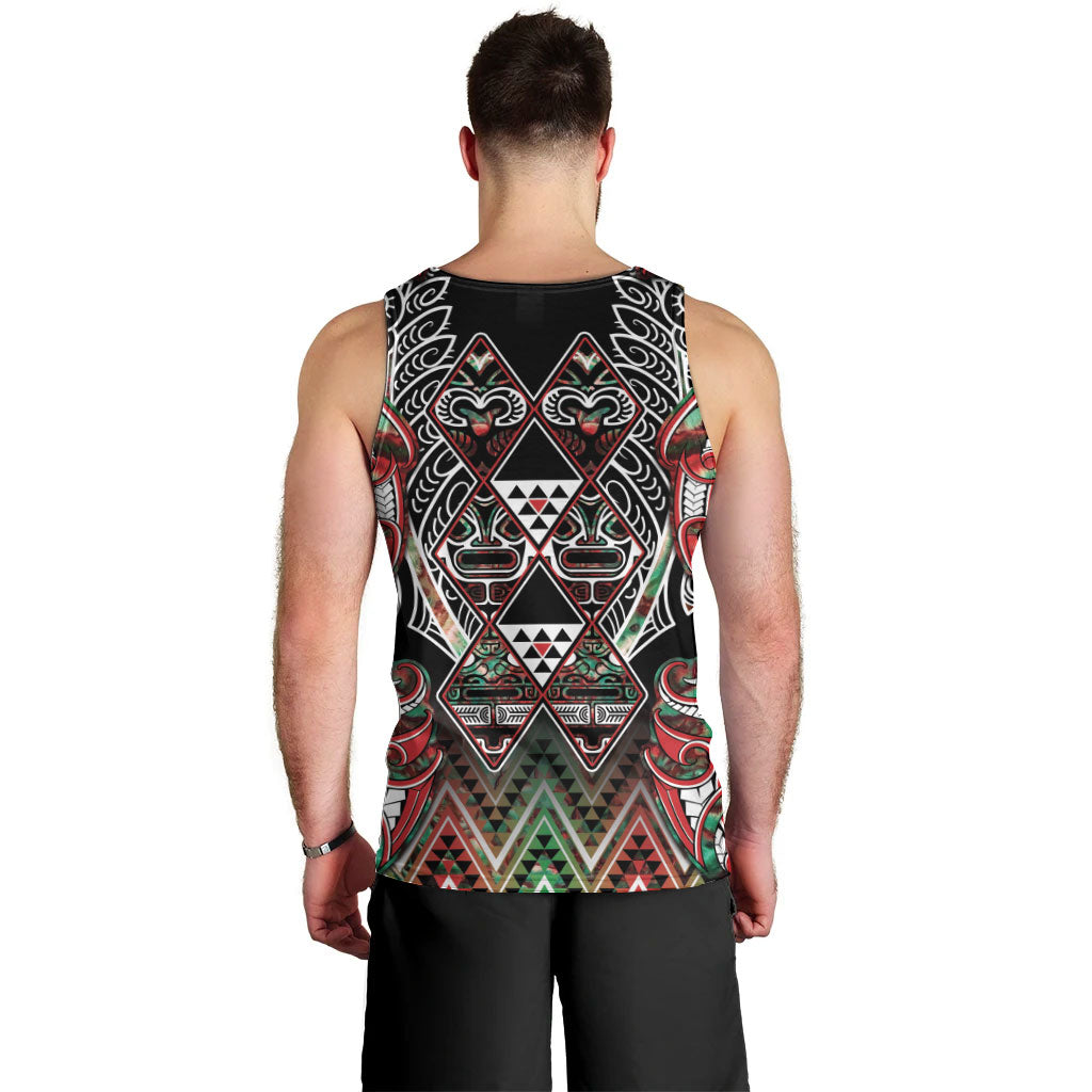 Aotearoa Ngai Tuhoe Men Tank Top Maori Tribal Red And Green Paua Shell Pattern