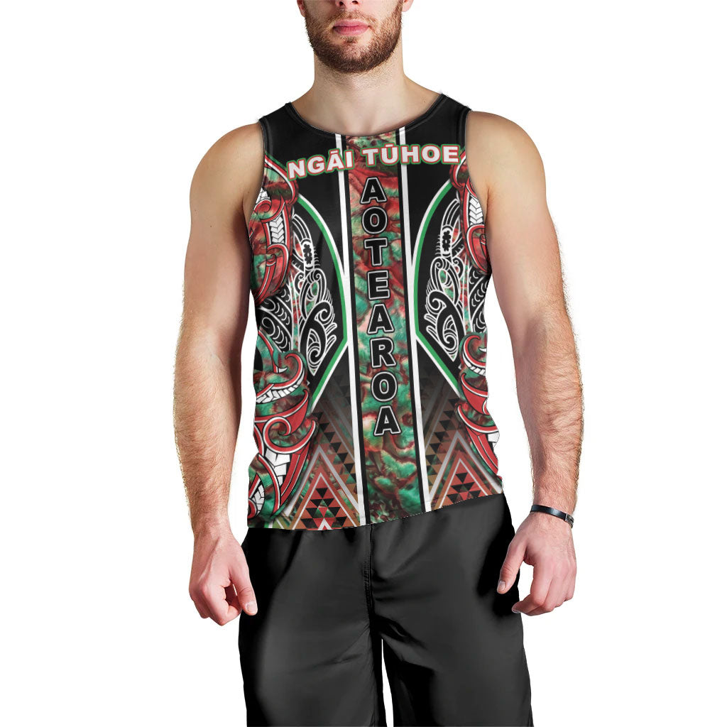 Aotearoa Ngai Tuhoe Men Tank Top Maori Tribal Red And Green Paua Shell Pattern