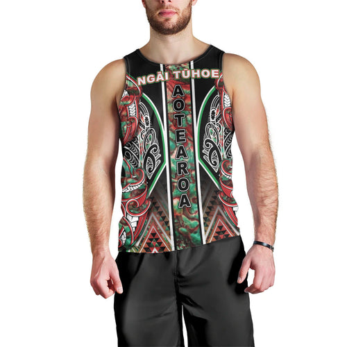 Aotearoa Ngai Tuhoe Men Tank Top Maori Tribal Red And Green Paua Shell Pattern