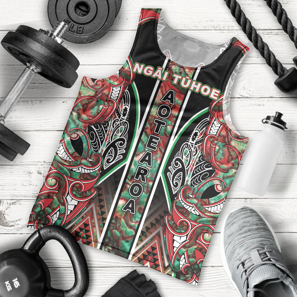 Aotearoa Ngai Tuhoe Men Tank Top Maori Tribal Red And Green Paua Shell Pattern