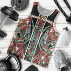 Aotearoa Ngai Tuhoe Men Tank Top Maori Tribal Red And Green Paua Shell Pattern