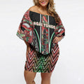 Aotearoa Ngai Tuhoe Off Shoulder Short Dress Maori Tribal Red And Green Paua Shell Pattern