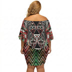 Aotearoa Ngai Tuhoe Off Shoulder Short Dress Maori Tribal Red And Green Paua Shell Pattern