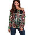 Aotearoa Ngai Tuhoe Off Shoulder Sweater Maori Tribal Red And Green Paua Shell Pattern