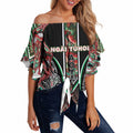 Aotearoa Ngai Tuhoe Off Shoulder Wrap Waist Top Maori Tribal Red And Green Paua Shell Pattern