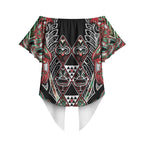 Aotearoa Ngai Tuhoe Off Shoulder Wrap Waist Top Maori Tribal Red And Green Paua Shell Pattern
