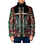 Aotearoa Ngai Tuhoe Padded Jacket Maori Tribal Red And Green Paua Shell Pattern