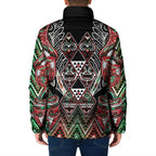 Aotearoa Ngai Tuhoe Padded Jacket Maori Tribal Red And Green Paua Shell Pattern