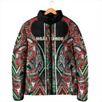 Aotearoa Ngai Tuhoe Padded Jacket Maori Tribal Red And Green Paua Shell Pattern