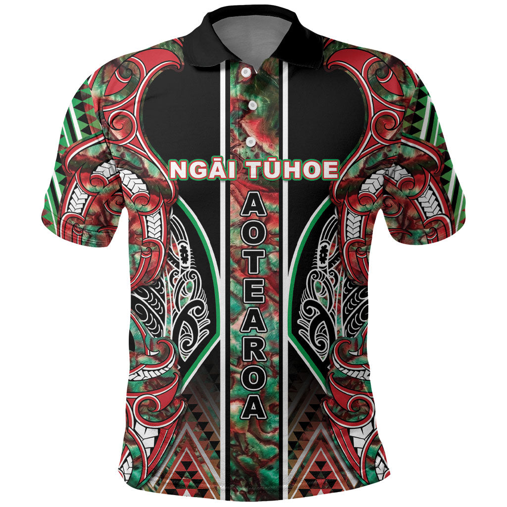 Aotearoa Ngai Tuhoe Polo Shirt Maori Tribal Red And Green Paua Shell Pattern