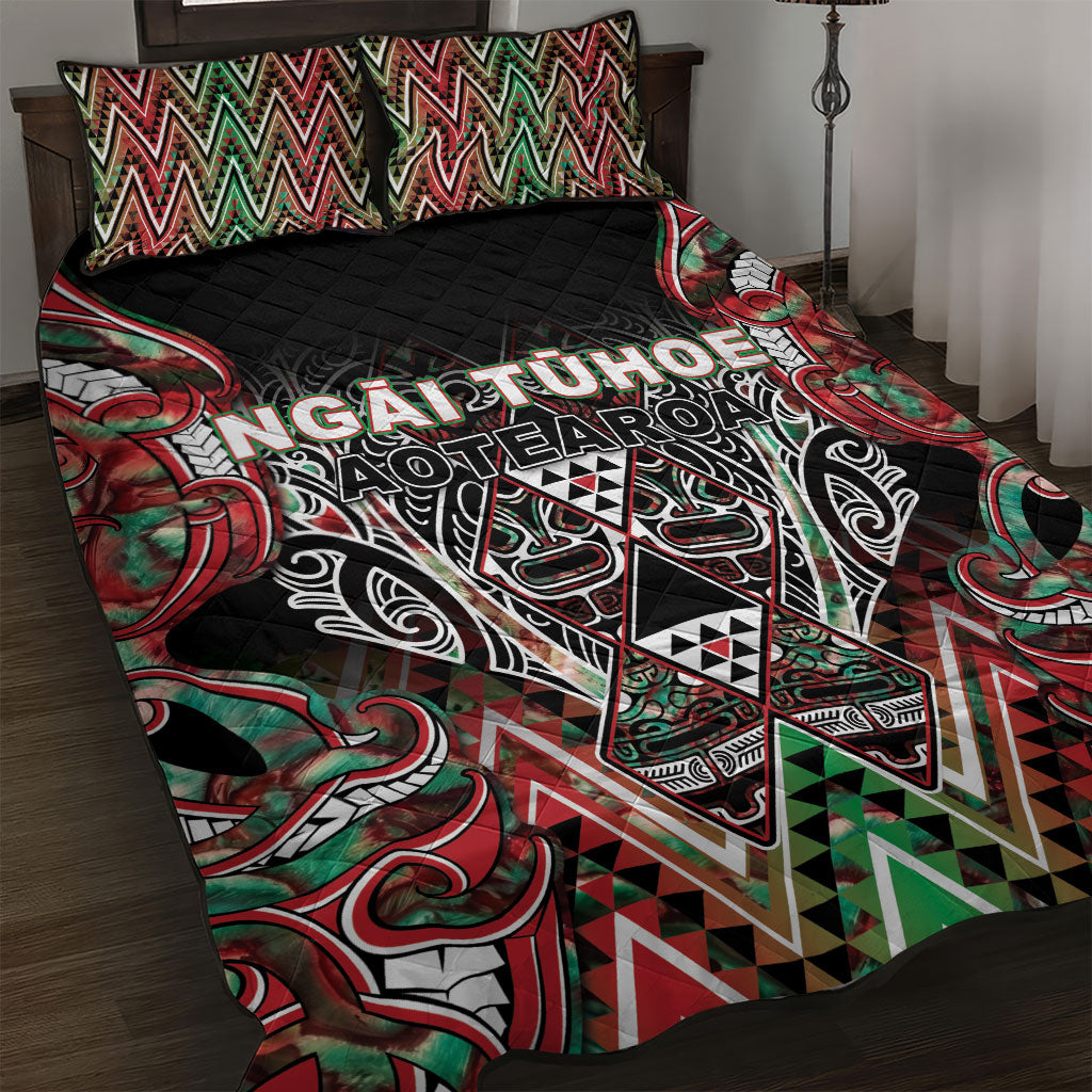 Aotearoa Ngai Tuhoe Quilt Bed Set Maori Tribal Red And Green Paua Shell Pattern