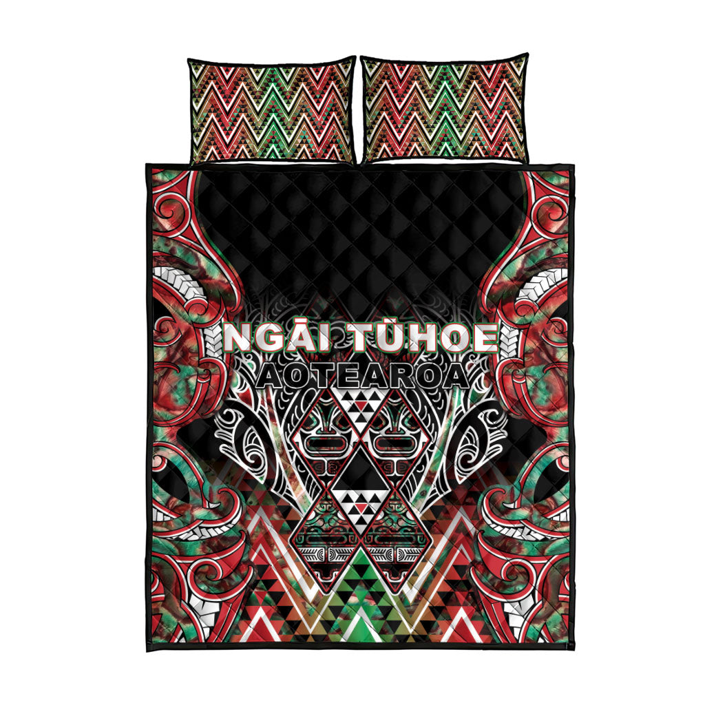 Aotearoa Ngai Tuhoe Quilt Bed Set Maori Tribal Red And Green Paua Shell Pattern