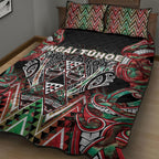 Aotearoa Ngai Tuhoe Quilt Bed Set Maori Tribal Red And Green Paua Shell Pattern