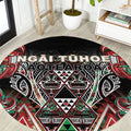 Aotearoa Ngai Tuhoe Round Carpet Maori Tribal Red And Green Paua Shell Pattern