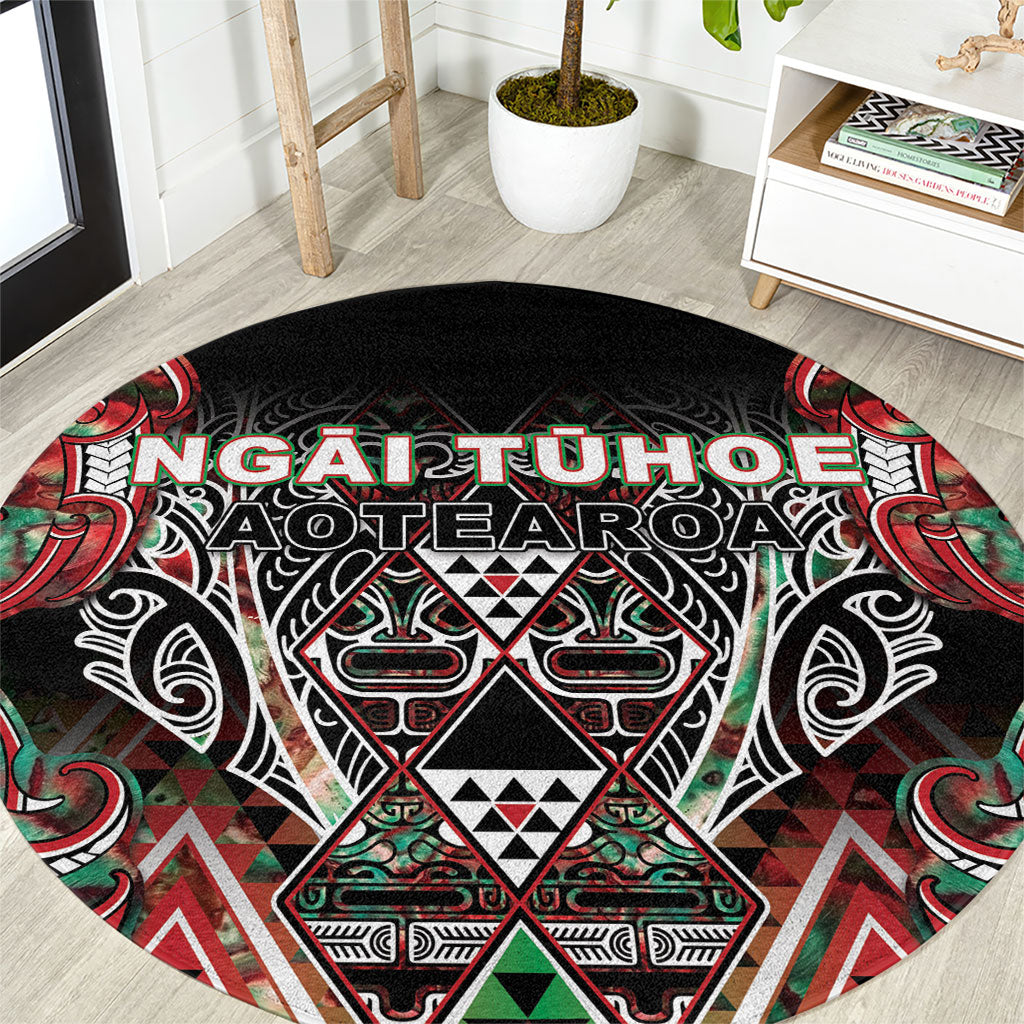 Aotearoa Ngai Tuhoe Round Carpet Maori Tribal Red And Green Paua Shell Pattern