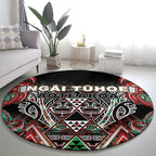 Aotearoa Ngai Tuhoe Round Carpet Maori Tribal Red And Green Paua Shell Pattern