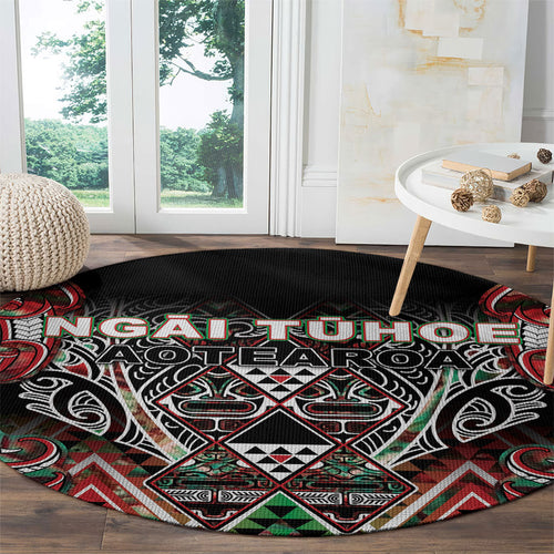 Aotearoa Ngai Tuhoe Round Carpet Maori Tribal Red And Green Paua Shell Pattern