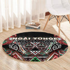 Aotearoa Ngai Tuhoe Round Carpet Maori Tribal Red And Green Paua Shell Pattern