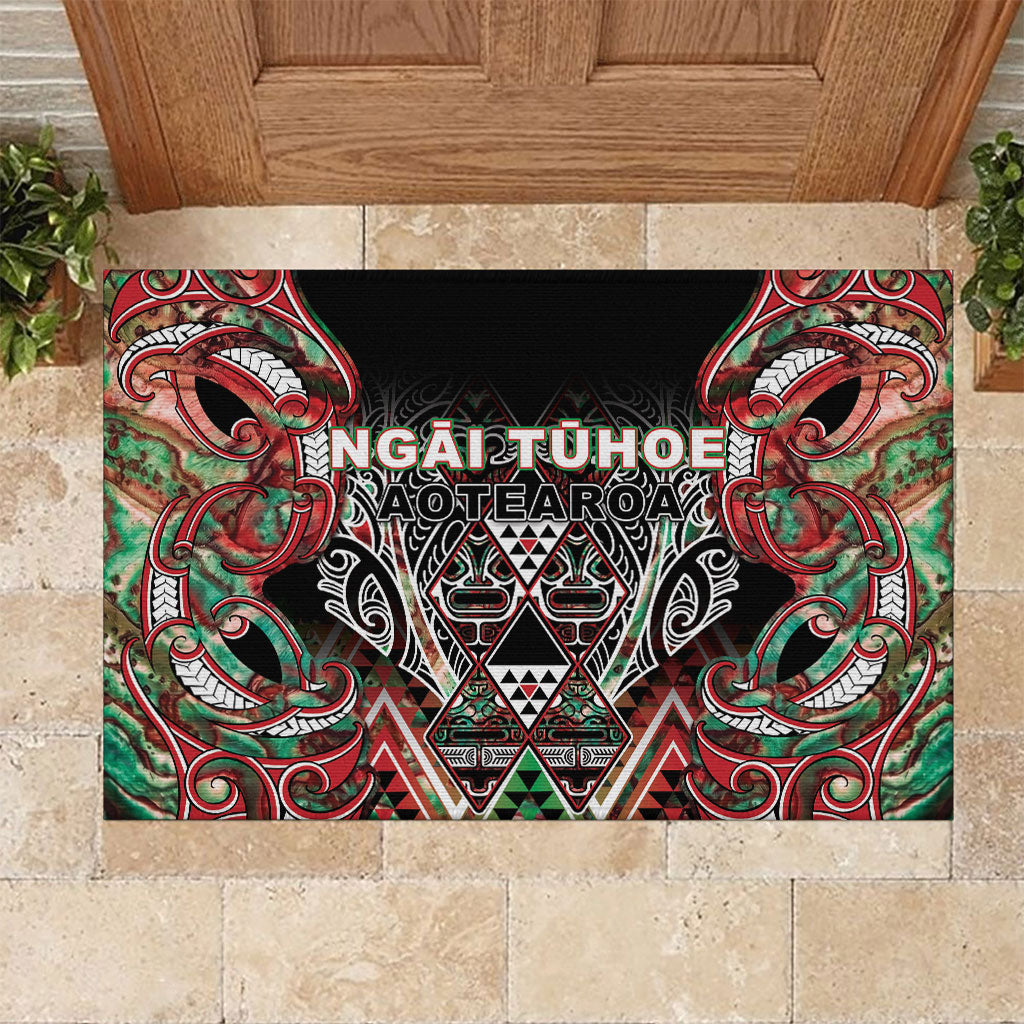 Aotearoa Ngai Tuhoe Rubber Doormat Maori Tribal Red And Green Paua Shell Pattern