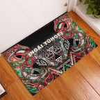 Aotearoa Ngai Tuhoe Rubber Doormat Maori Tribal Red And Green Paua Shell Pattern
