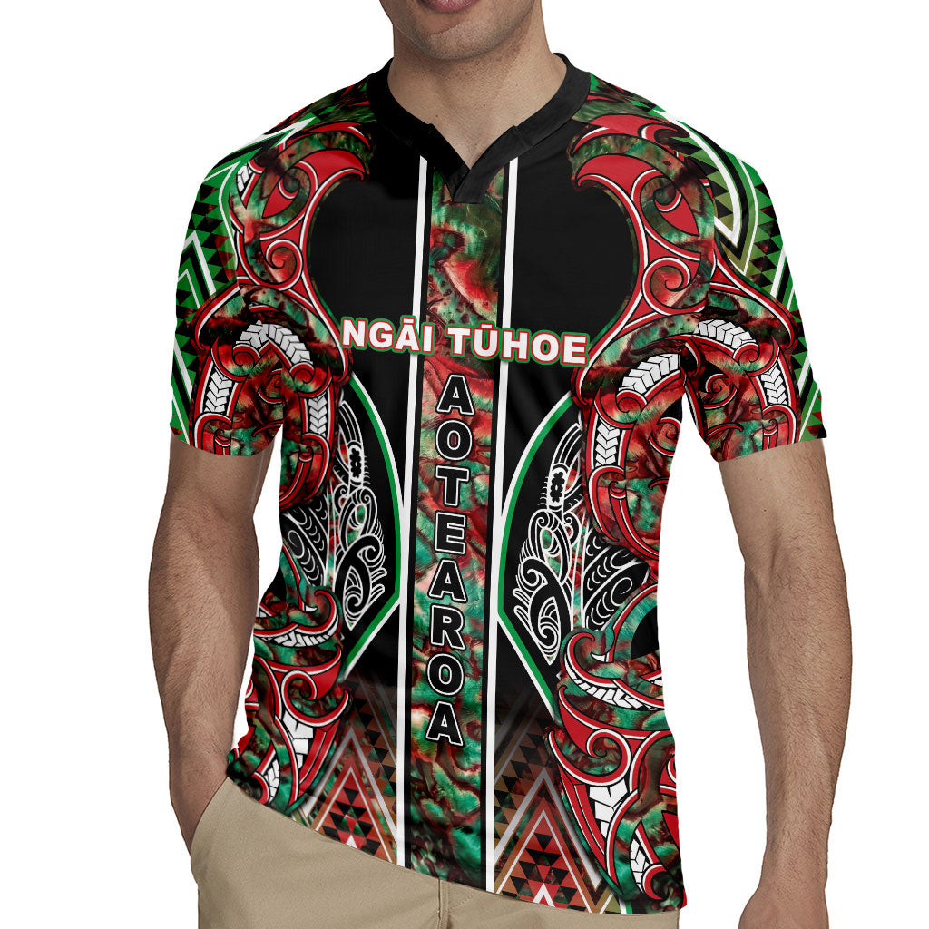 Aotearoa Ngai Tuhoe Rugby Jersey Maori Tribal Red And Green Paua Shell Pattern