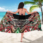 Aotearoa Ngai Tuhoe Sarong Maori Tribal Red And Green Paua Shell Pattern