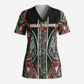 Aotearoa Ngai Tuhoe Scrub Top Maori Tribal Red And Green Paua Shell Pattern