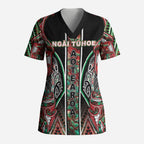 Aotearoa Ngai Tuhoe Scrub Top Maori Tribal Red And Green Paua Shell Pattern