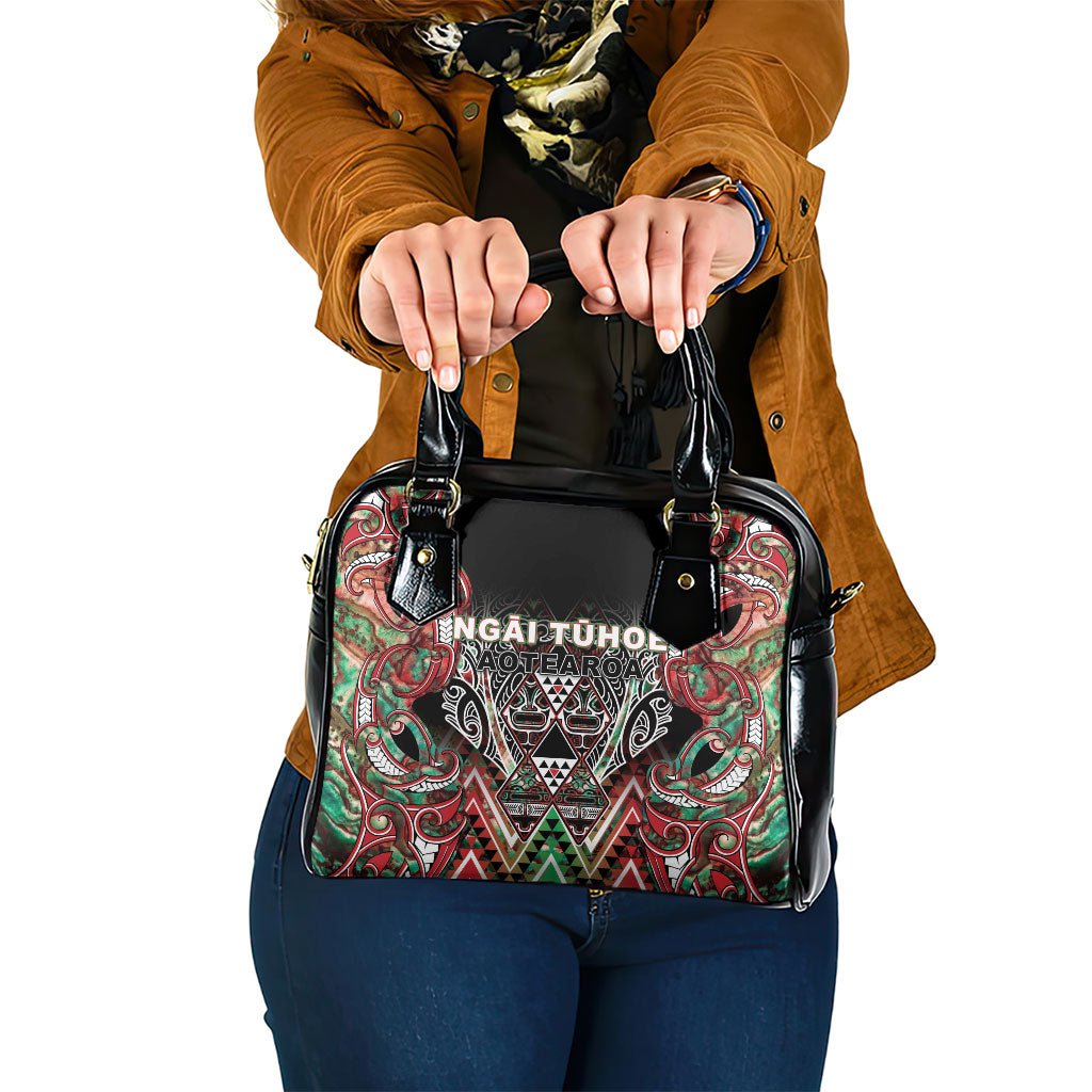Aotearoa Ngai Tuhoe Shoulder Handbag Maori Tribal Red And Green Paua Shell Pattern