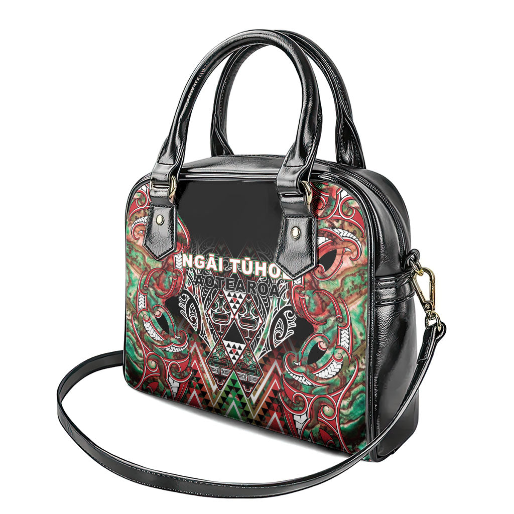 Aotearoa Ngai Tuhoe Shoulder Handbag Maori Tribal Red And Green Paua Shell Pattern