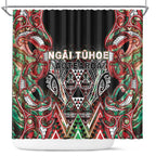 Aotearoa Ngai Tuhoe Shower Curtain Maori Tribal Red And Green Paua Shell Pattern
