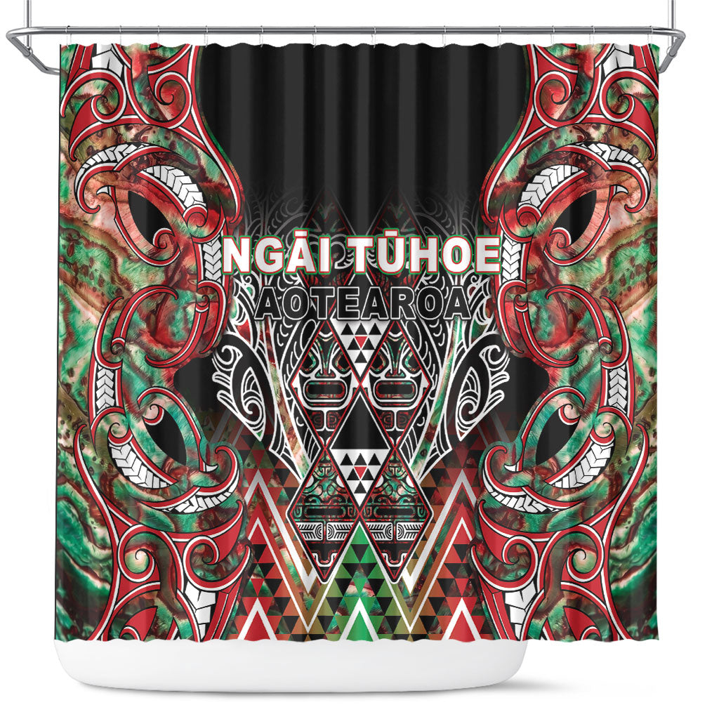 Aotearoa Ngai Tuhoe Shower Curtain Maori Tribal Red And Green Paua Shell Pattern