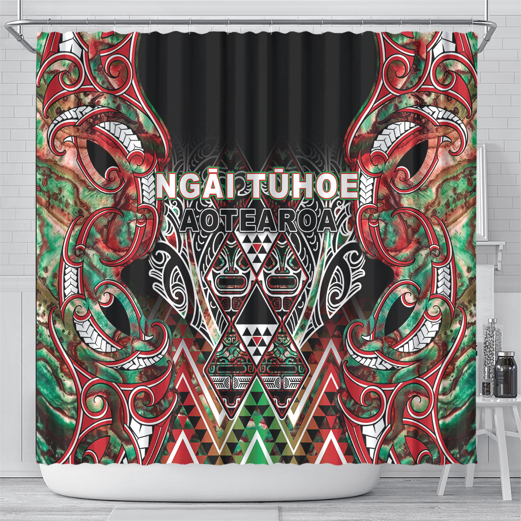 Aotearoa Ngai Tuhoe Shower Curtain Maori Tribal Red And Green Paua Shell Pattern