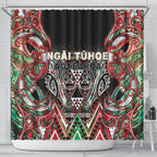 Aotearoa Ngai Tuhoe Shower Curtain Maori Tribal Red And Green Paua Shell Pattern