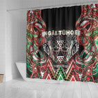 Aotearoa Ngai Tuhoe Shower Curtain Maori Tribal Red And Green Paua Shell Pattern