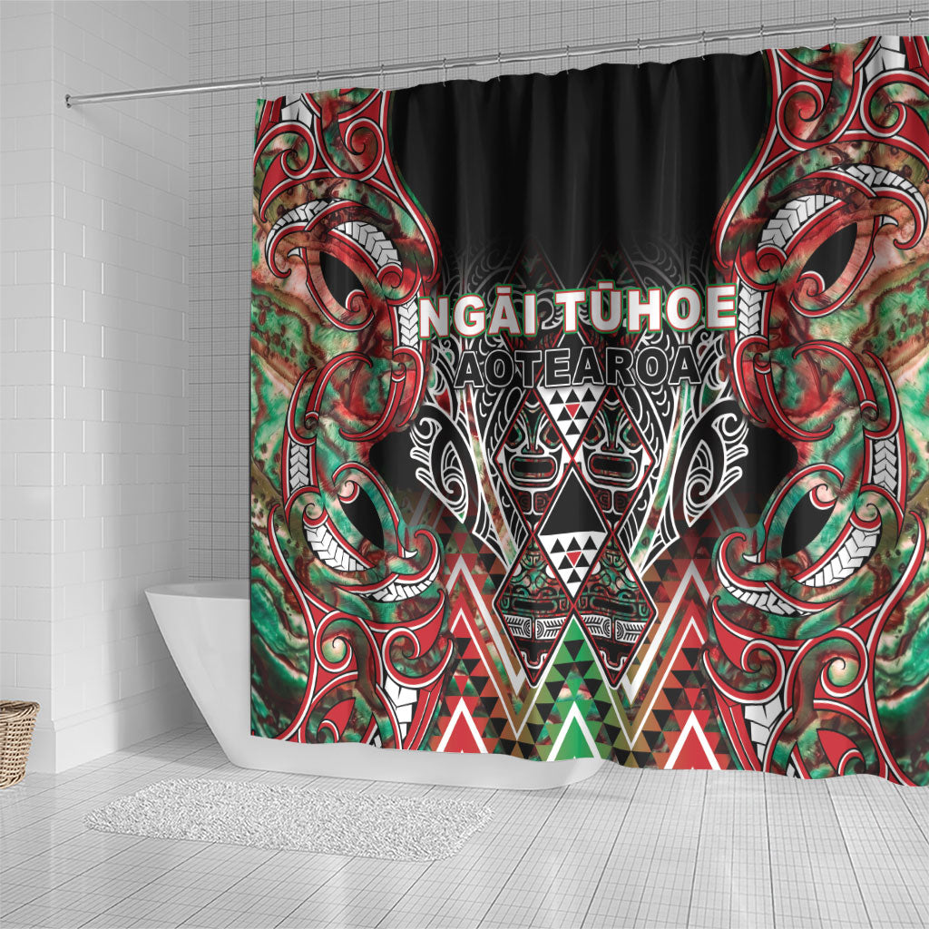 Aotearoa Ngai Tuhoe Shower Curtain Maori Tribal Red And Green Paua Shell Pattern
