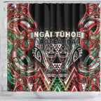 Aotearoa Ngai Tuhoe Shower Curtain Maori Tribal Red And Green Paua Shell Pattern
