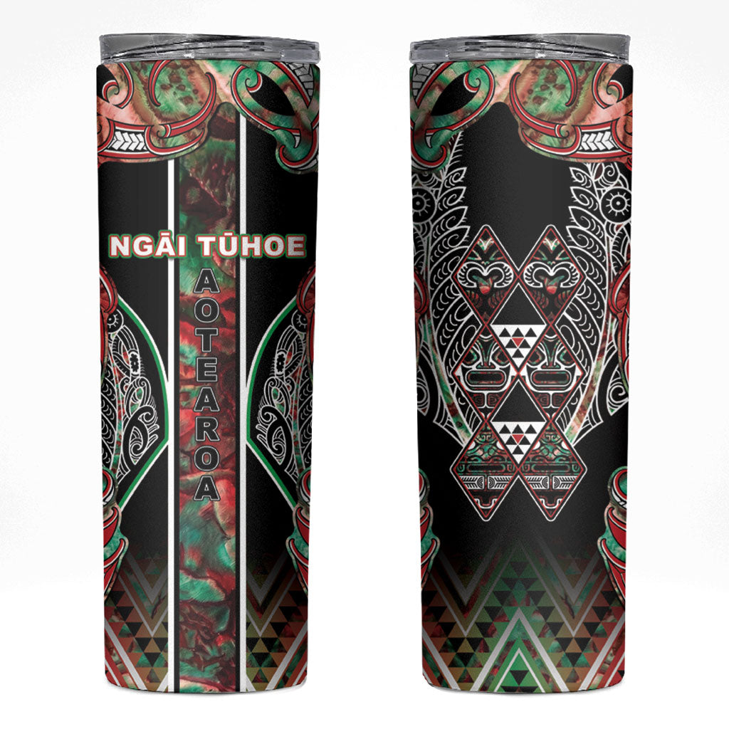 Aotearoa Ngai Tuhoe Skinny Tumbler Maori Tribal Red And Green Paua Shell Pattern