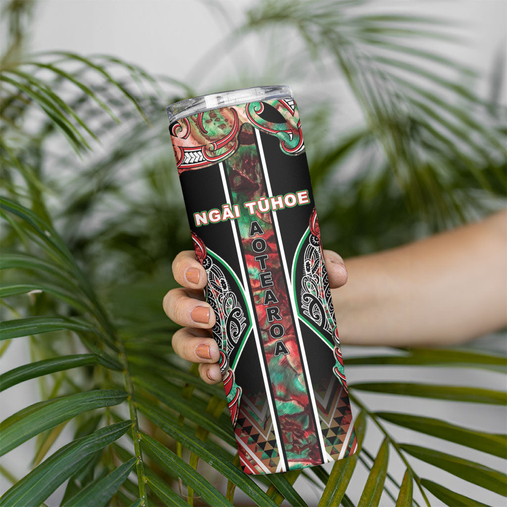 Aotearoa Ngai Tuhoe Skinny Tumbler Maori Tribal Red And Green Paua Shell Pattern