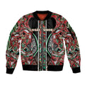 Aotearoa Ngai Tuhoe Sleeve Zip Bomber Jacket Maori Tribal Red And Green Paua Shell Pattern