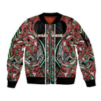 Aotearoa Ngai Tuhoe Sleeve Zip Bomber Jacket Maori Tribal Red And Green Paua Shell Pattern