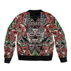 Aotearoa Ngai Tuhoe Sleeve Zip Bomber Jacket Maori Tribal Red And Green Paua Shell Pattern