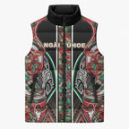 Aotearoa Ngai Tuhoe Sleeveless Puffer Jacket Maori Tribal Red And Green Paua Shell Pattern