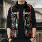 Aotearoa Ngai Tuhoe Sleeveless Puffer Jacket Maori Tribal Red And Green Paua Shell Pattern