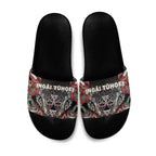 Aotearoa Ngai Tuhoe Slide Sandals Maori Tribal Red And Green Paua Shell Pattern