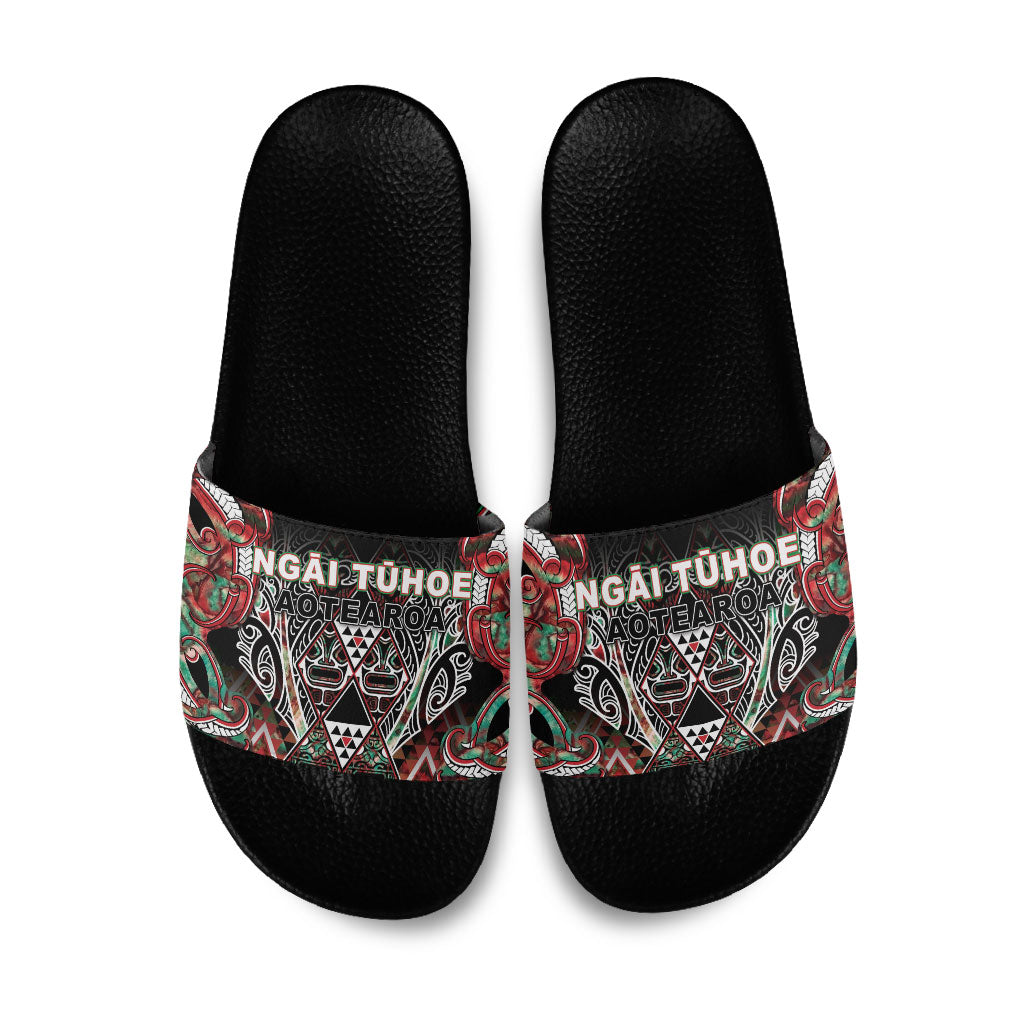 Aotearoa Ngai Tuhoe Slide Sandals Maori Tribal Red And Green Paua Shell Pattern