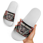 Aotearoa Ngai Tuhoe Slide Sandals Maori Tribal Red And Green Paua Shell Pattern